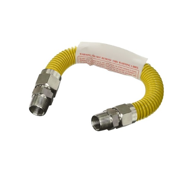 Flextron Gas Line Hose 5/8'' O.D.x24'' Len 1/2" MIP Fittings Yellow Coated Stainless Steel Flexible Connector FTGC-YC12-24A - main